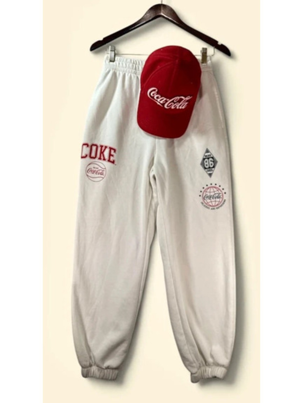 Coca-Cola Graphic Sweatpants + Red Coke Cap Set Size Small